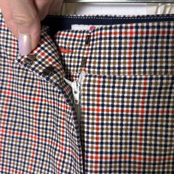 Boden Cotton Blend Ankle Crop Ponte Knit Trouser in Red Navy Tan Plaid Size 6R - Picture 10 of 11
